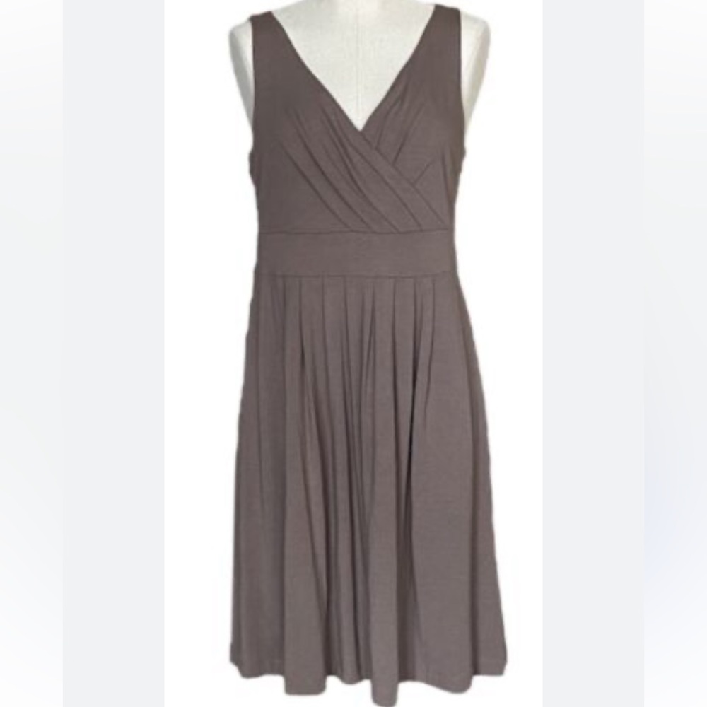 Lands' End Sleeveless V-Neck Midi Dress in Taupe